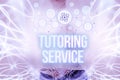 Hand writing sign Tutoring Service. Business showcase the act of teaching or instructing other branch of learning Lady