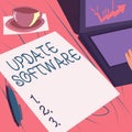 Text showing inspiration Update Software. Business concept replacing program with a newer version of same product Laptop
