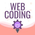 Hand writing sign Web Coding. Word Written on work involved in developing a web site for the Internet Illuminated Light
