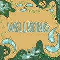 Hand writing sign Wellbeing. Business showcase A good or satisfactory condition of existence including health