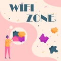 Conceptual display Wifi Zone. Business overview provide wireless highspeed Internet and network connections Man Drawing