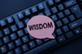 Text sign showing Wisdom. Business idea quality having experience knowledge and good judgement something Composing New Royalty Free Stock Photo