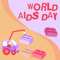 Hand writing sign World Aids Day. Conceptual photo World Aids Day Man In Crane Moving Around Blocks Presenting New Ideas