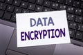 Hand writing text caption inspiration showing Data Encryption. Business concept for Information Security written on sticky note pa Royalty Free Stock Photo