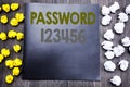 Hand writing text caption inspiration showing Password 123456. Business concept for Security Internet Written on notepad note note Royalty Free Stock Photo