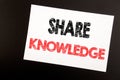 Hand writing text caption inspiration showing Share Knowledge. Business concept for Education Sharing written on sticky note, blac Royalty Free Stock Photo