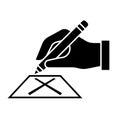 Hand writing to vote cross on card icon sign vector design