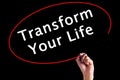 Hand Writing Transform Your Life with a marker over transparent