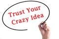 Hand writing Trust Your Crazy Idea on transparent board