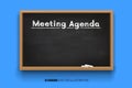 Hand writing the word Meeting Agenda with white Chalk inscription on a blackboard. Chalkboard 3D. Realistic black boards Royalty Free Stock Photo