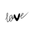 Hand written beautiful word love with heart inside in black isolated on white. Hand drawn vector sketch illustration in doodle Royalty Free Stock Photo