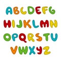 Hand written display colored font, Kid style. ABC. Stitched, patched, sewed, Decorative funny Vector alphabet and