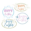 Hand written Happy Easter phrases .Greeting card text templates with design elements