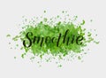 Hand written lettering Smoothie. Black inscription on green watercolor background Royalty Free Stock Photo