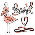 Hand written lettering word summer and pink flamingo Royalty Free Stock Photo