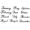 The hand written months. Lettering for your calendar design. Set of names of months in black and white