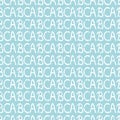 Hand written rows of ABC font seamless pattern background. Blue white backdrop with modern hand lettering childlike Royalty Free Stock Photo