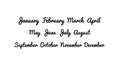 Hand written set of months name. January, February, March, April, May, June, July, August, September, October, November, December. Royalty Free Stock Photo