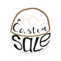 Hand written words Easter Sale. Lettering for Holiday. Easter eggs. basket outline. Hand drawing. Vector illustration. white Royalty Free Stock Photo