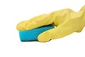 Hand in yellow glove with sponge Royalty Free Stock Photo