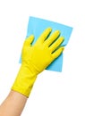 Hand in yellow glove with sponge Royalty Free Stock Photo