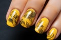 Hand yellow manicure nails. Generate Ai