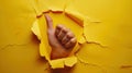 The Hand Through Yellow Paper.AI generated image Royalty Free Stock Photo