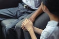 Hand of younger woman holding hand elderly man, helping hands, take care for elderly concept Royalty Free Stock Photo