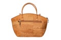 Handbag isolated. Fashionable brown female luxury women handbag made from oak cork isolated on a white background. Cork fashio