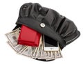 Handbag with mobile phone, wallet and money Royalty Free Stock Photo