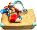 Handbag,scarf and sunglasses on white background Royalty Free Stock Photo