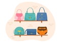 Handbag Store with Collection of Various Quality Bags and Different Types of Lifestyle in Flat Hand Drawn Cartoon Illustration Royalty Free Stock Photo