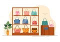 Handbag Store with Collection of Various Quality Bags and Different Types of Lifestyle in Flat Hand Drawn Cartoon Illustration Royalty Free Stock Photo