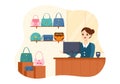 Handbag Store with Collection of Various Quality Bags and Different Types of Lifestyle in Flat Hand Drawn Cartoon Illustration Royalty Free Stock Photo