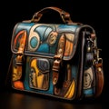 Handbag with vividly colored paintings, AI generated