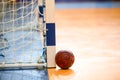 Handball ball next to the goalpost prior to the Greek Women Cup