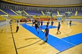 Handball match, player make a jump shot