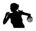 Handball player in action silhouette illustration isolated on white background. Woman handball player symbol. Sport lady.