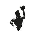 Handball player, isolated vector silhouette, ink drawing Royalty Free Stock Photo