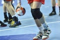 Handball player`s hand with the ball