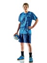 Handball player teenager boy isolated Royalty Free Stock Photo