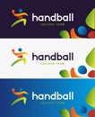 Handball vector banner. Abstract colorful silhouette of player for tournament identity. Handball College Championship. Royalty Free Stock Photo