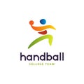 Handball vector sign. Abstract colorful silhouette of player for tournament logo or badge. Handball College team. Royalty Free Stock Photo