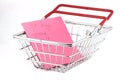 Handbasket with shopping list on white background Royalty Free Stock Photo