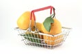 Handbasket with tangerines on white background Royalty Free Stock Photo