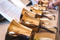 Handbells on table ready to perform Royalty Free Stock Photo