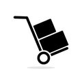 Handcart icon. A handcart with a box vector. Wheelbarrow for transportation of cargo. Isolated