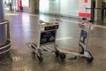 Handcarts for luggage at the international airport Vnukovo Moscow - July 2017 Royalty Free Stock Photo