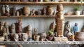 A handcarved wooden figurine in the shape of a traditional healer stands tall on a shelf surrounded by various other