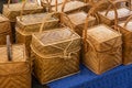 Handcraft bamboo rattan strip wicker hand bag Royalty Free Stock Photo